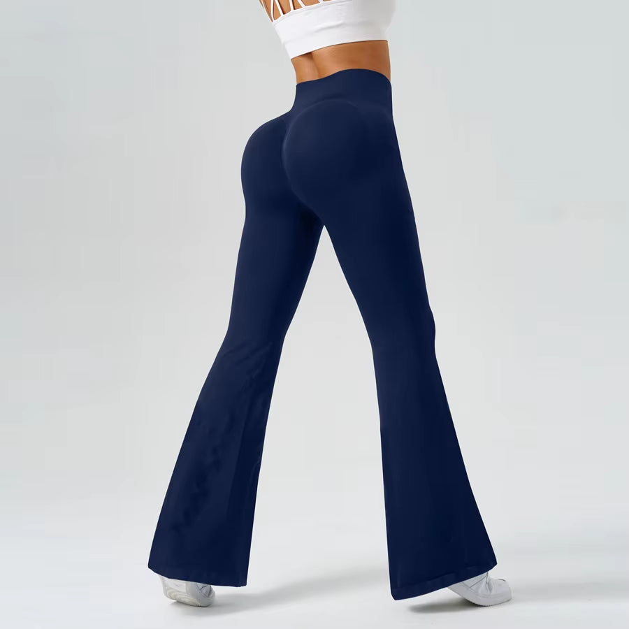 Flared Yoga Pants Women High Waist Bell Bottom Leggings Seamless Trousers W/Pockets Retro Gym Fitness Athleisure Wide Leg Pants